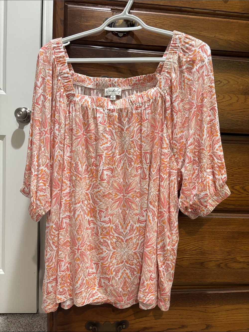 Wonderly Peach-Pink Floral Boho Peasant Top